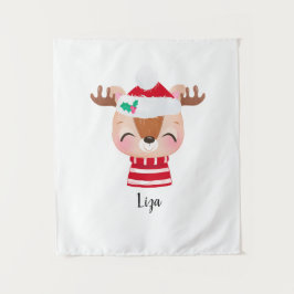 Weihnachts-Lächeln Rentier-Gesicht Wandteppich