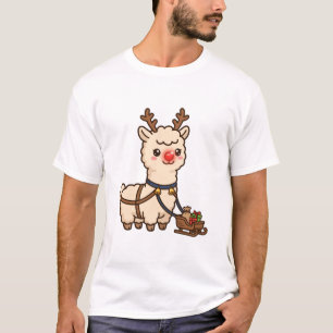 Weihnachts-Lama mit Rentiergeweih T-Shirt