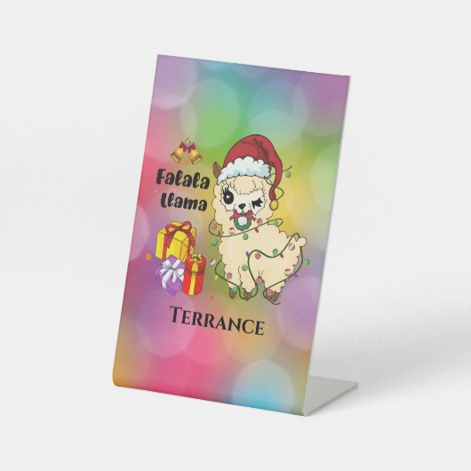 Weihnachts-Lama-Pedestal-Zeichen Sockelschild (Vorderseite)