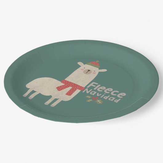 Weihnachts-Lama-Pun: Fleece Navidad Pappteller (Schrägansicht)