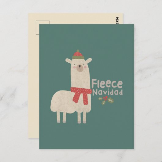 Weihnachts-Lama-Pun: Fleece Navidad Postkarte (Vorne/Hinten)