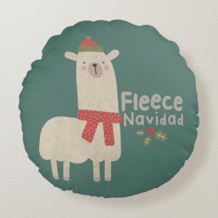 Weihnachts-Lama-Pun: Fleece Navidad Rundes Kissen