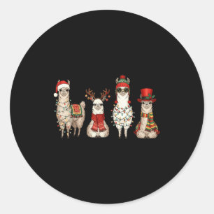 Weihnachts-Lama-Quartett beleuchtet Santa-Hirschge Runder Aufkleber