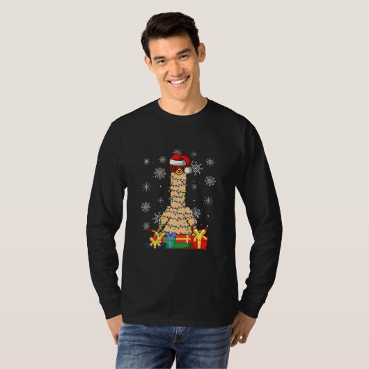 Weihnachts Lama Tree Lights Llama Weihnachtsmannmü T-Shirt (Vorne ganz)