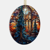 Weihnachts Landschaft Buntglas Stil Keramik Ornament (Rechts)
