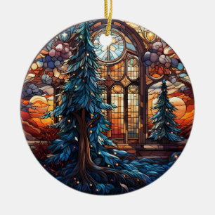 Weihnachts Landschaft Buntglas Stil Keramik Ornament