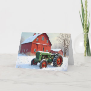 Weihnachts-Landwirtschaftstraktor neben einer rote Feiertagskarte