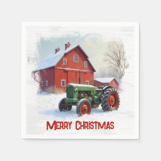 Weihnachts-Landwirtschaftstraktor und rote Scheune Serviette (Vorderseite)