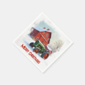 Weihnachts-Landwirtschaftstraktor und rote Scheune Serviette (Ecke)