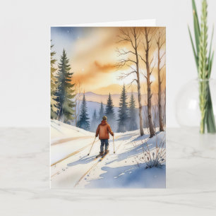 Weihnachts-Langläufer im Winterwald Karte
