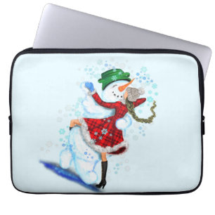 Weihnachts Laptop Sleeve Snowman und Girl Dance