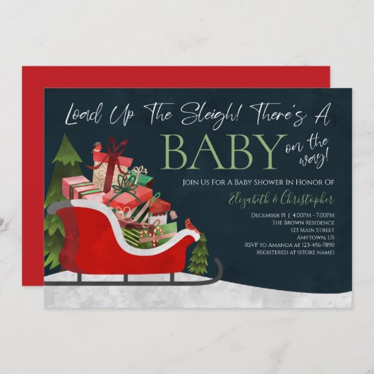 Weihnachts-Last Up Sleigh Winter Baby Dusche Einladung (Vorne/Hinten)