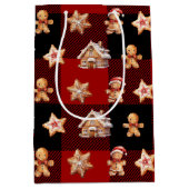 Weihnachts-Lebkuchen auf Buffalo Kariert Mittlere Geschenktüte (Vorderseite)