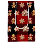 Weihnachts-Lebkuchen auf Buffalo Kariert Mittlere Geschenktüte (Rückseite)