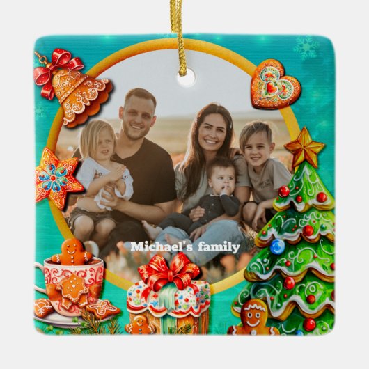 Weihnachts-Lebkuchen Candy House und Neujahr Ce Keramikornament (Vorderseite)