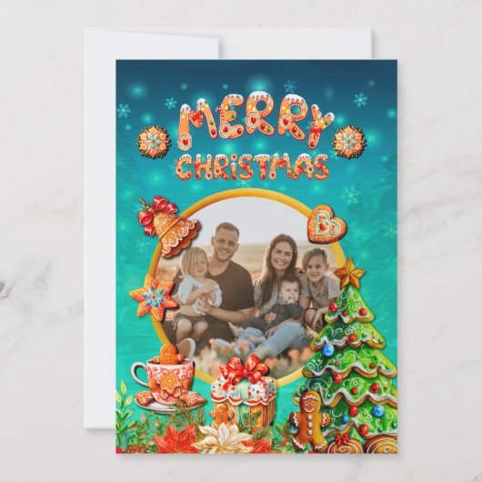 Weihnachts-Lebkuchen Candy House und Neujahr in Einladung (Rückseite)