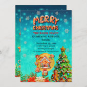 Weihnachts-Lebkuchen Candy House und Neujahr in Einladung (Vorne/Hinten)