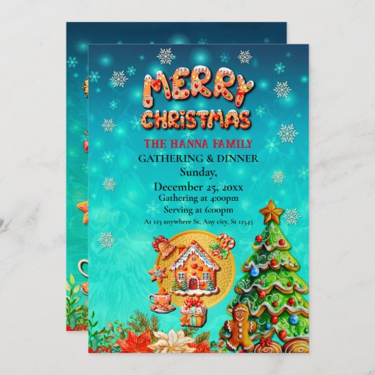 Weihnachts-Lebkuchen Candy House und Neujahr in Einladung (Vorne/Hinten)