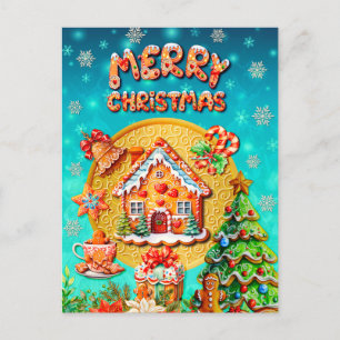 Weihnachts-Lebkuchen Candy House und Neujahr Postkarte