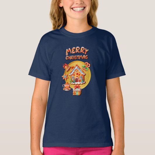 Weihnachts-Lebkuchen Candy House und Neujahr T-Shirt (Vorderseite)