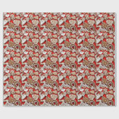 Weihnachts-Lebkuchen-Cookies auf Red Gift Wrap Geschenkpapier (Flach)