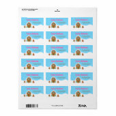 Weihnachts-Lebkuchen Haus Blau und Rosa Adressaufkleber (Vorne)