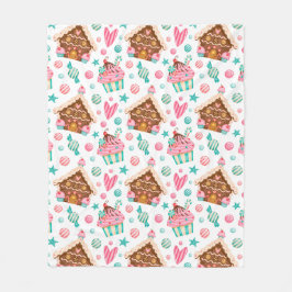 Weihnachts-Lebkuchen-Haus, Candy & Cupcakes Fleecedecke