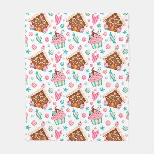 Weihnachts-Lebkuchen-Haus, Candy & Cupcakes Fleecedecke (Vorderseite)