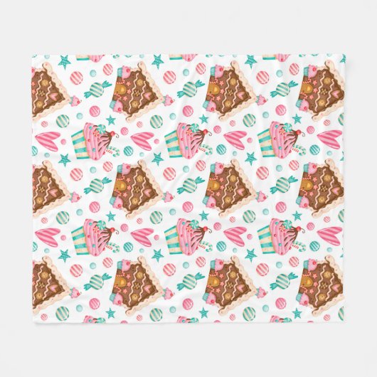 Weihnachts-Lebkuchen-Haus, Candy & Cupcakes Fleecedecke (Vorderseite (Horizontal))