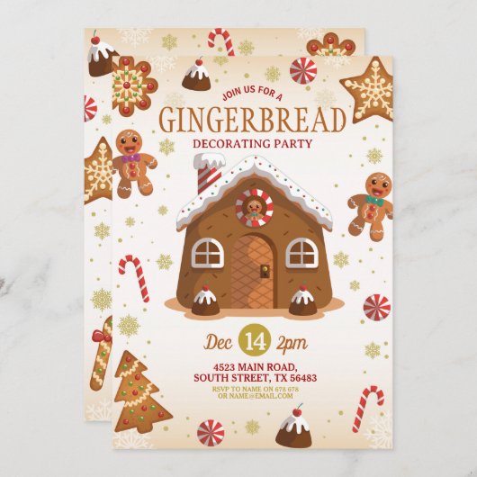 Weihnachts-Lebkuchen-Haus Dekorieren Party Einladung (Vorne/Hinten)