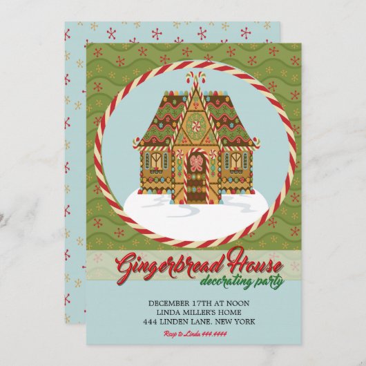 Weihnachts-Lebkuchen-Haus Dekorieren Party Einladung (Vorne/Hinten)