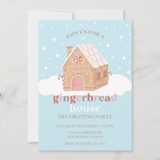 Weihnachts-Lebkuchen-Haus Dekorieren Party Einladung (Vorderseite)