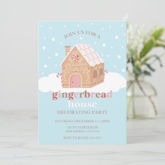 Weihnachts-Lebkuchen-Haus Dekorieren Party Einladung (Stehend Vorderseite)
