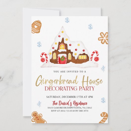 Weihnachts-Lebkuchen-Haus Dekorieren Party Einladung (Vorderseite)