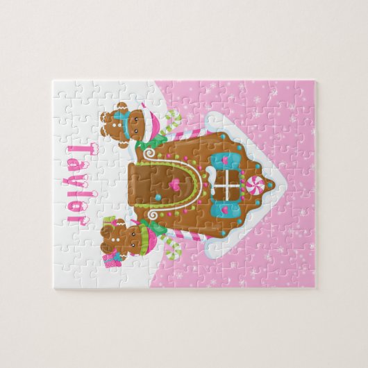 Weihnachts-Lebkuchen-Haus Hellrosa Puzzle (Horizontal)