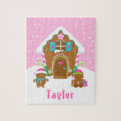 Weihnachts-Lebkuchen-Haus Hellrosa Puzzle (Vertikal)