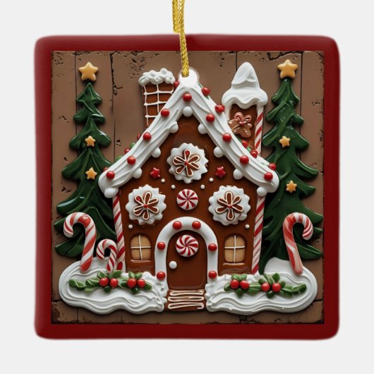 Weihnachts-Lebkuchen-Haus individuell anpassbar Keramikornament (Vorderseite)