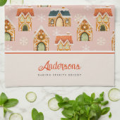 Weihnachts-Lebkuchen-Haus Keks Pink Geschirrtuch (Gefaltet)