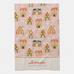 Weihnachts-Lebkuchen-Haus Keks Pink Geschirrtuch