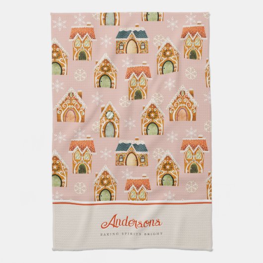 Weihnachts-Lebkuchen-Haus Keks Pink Geschirrtuch (Vertikal)