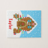 Weihnachts-Lebkuchen Haus Rot und Blau Puzzle (Horizontal)