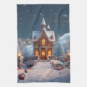 Weihnachts-Lebkuchen-Haus Starry Night Geschirrtuch