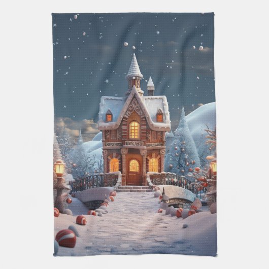 Weihnachts-Lebkuchen-Haus Starry Night Geschirrtuch (Vertikal)