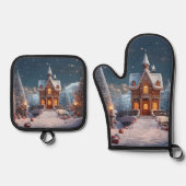Weihnachts-Lebkuchen-Haus Starry Night Ofenhandschuh & Topflappen-Set (Vorderseite)