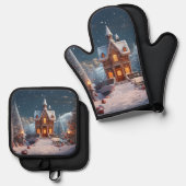 Weihnachts-Lebkuchen-Haus Starry Night Ofenhandschuh & Topflappen-Set (Vorderseite/Rückseite)