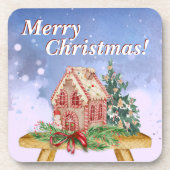 Weihnachts-Lebkuchen-Haus Wasserfarbe Getränkeuntersetzer (Vorderseite)