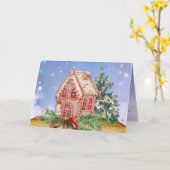 Weihnachts-Lebkuchen-Haus Wasserfarbe Gruß Karte (Gelbe Blume)