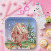 Weihnachts-Lebkuchen-Haus Wasserfarbe Pappteller (Party)