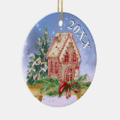 Weihnachts-Lebkuchen-Haus Wasserfarbenjahr Keramik Ornament (Rechts)