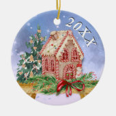 Weihnachts-Lebkuchen-Haus Wasserfarbenjahr Keramik Ornament (Vorne)